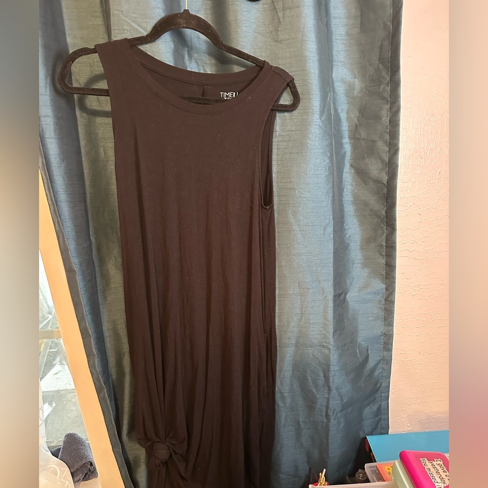 Time and True Black Sleeveless Dress with knotted hem